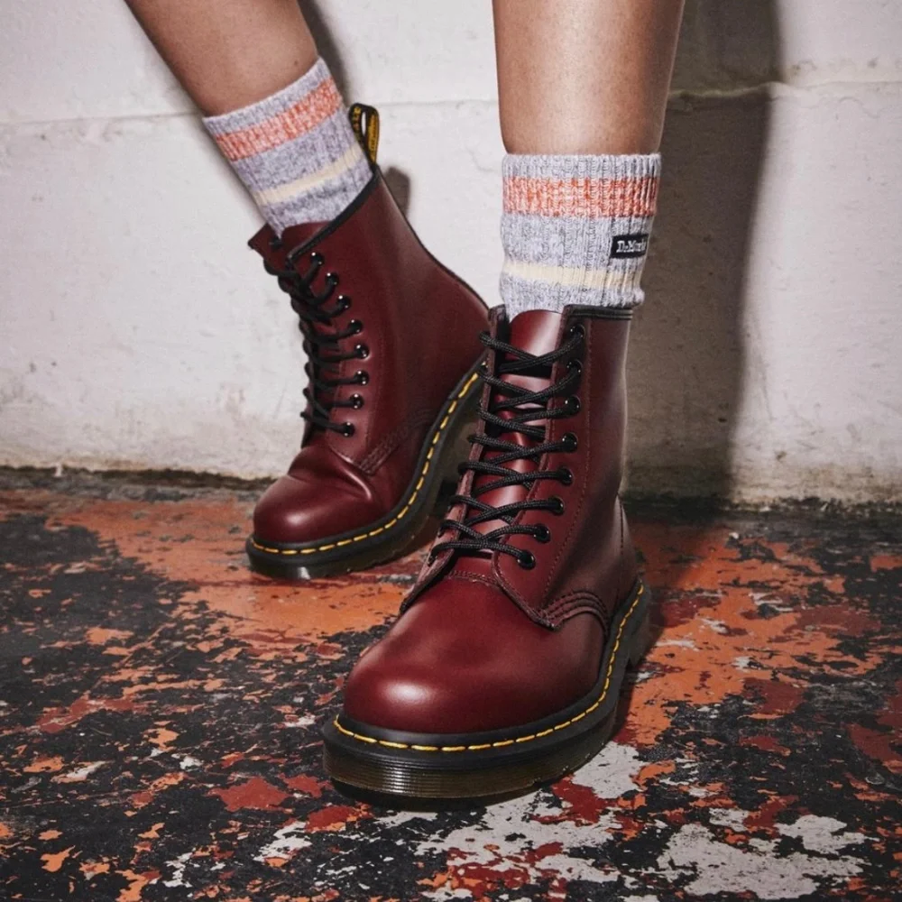 Dr Martes Ladies Burgundy Leather Lace-Up Boots 1460 Smooth Leather Lace Up Boots in Cherry Red | Dr. Martens main image 4